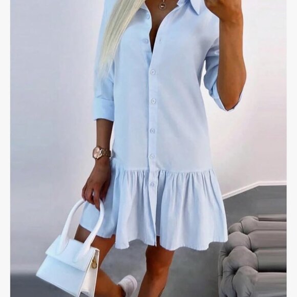 No Brand Dresses & Skirts - Pre-Owned Baby Doll Shirt Dress Light Blue M/L